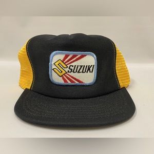 Vintage Suzuki Patch Black Yellow Snapback Trucker Hat Cap 70s 80s Deadstock
